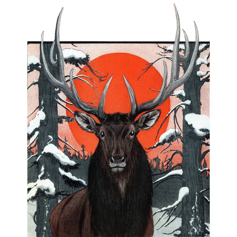 Marmont Hill - 'Elk at Sunset' Painting Print on Wrapped Canvas - Red