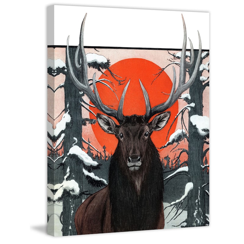 Marmont Hill - 'Elk at Sunset' Painting Print on Wrapped Canvas - Red