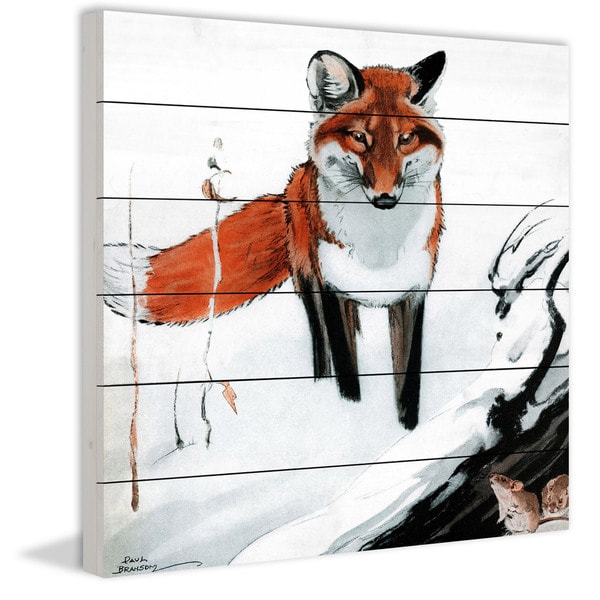 Marmont Hill - Handmade Snow Fox Painting Print on White Wood