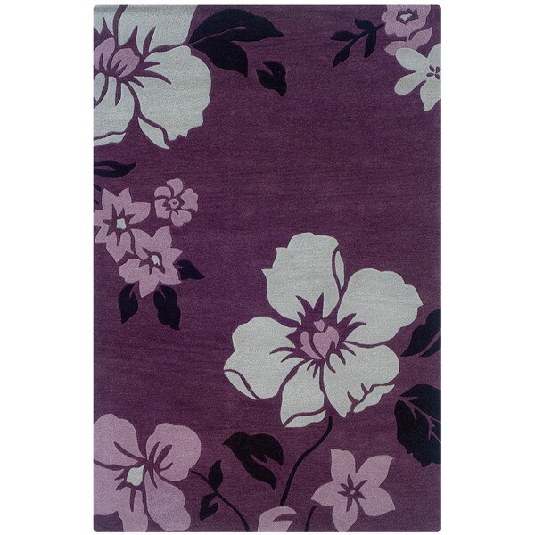 Shop Hand tufted Trio Floral Purple & Ivory Polyester Rug ...