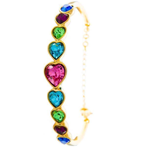 slide 1 of 7, Matashi Champagne Goldplated Bracelet with Heart Chain Design and High Quality Multi-Colored Crystals
