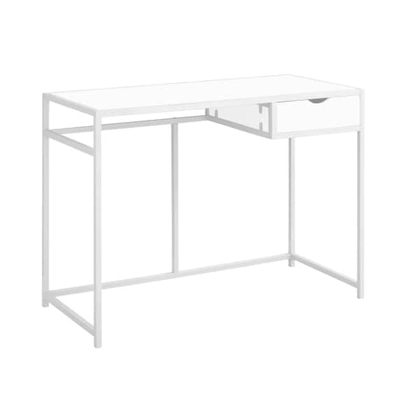 Shop White 42 Inch Computer Desk With Silver Metal Free Shipping