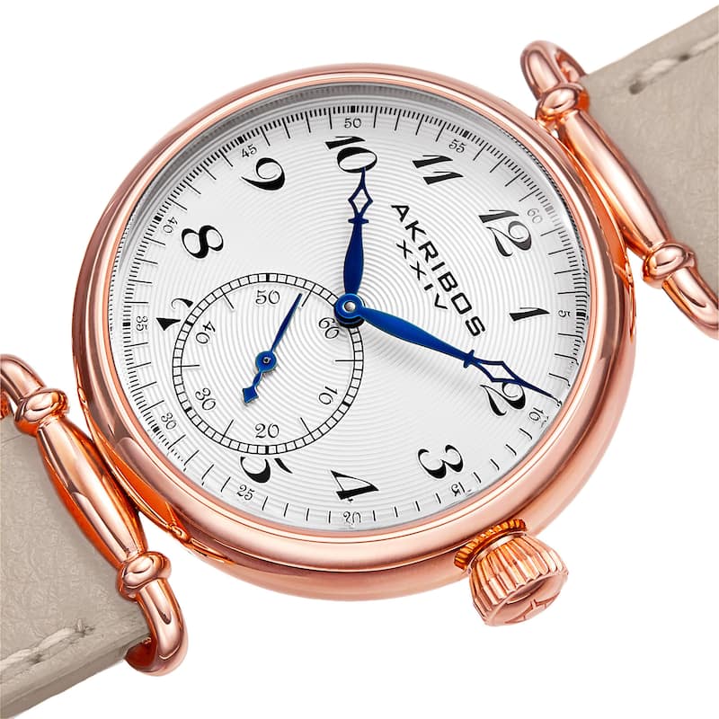 Akribos XXIV Women's Swiss Quartz Stainless Steel Cream Leather Strap Watch