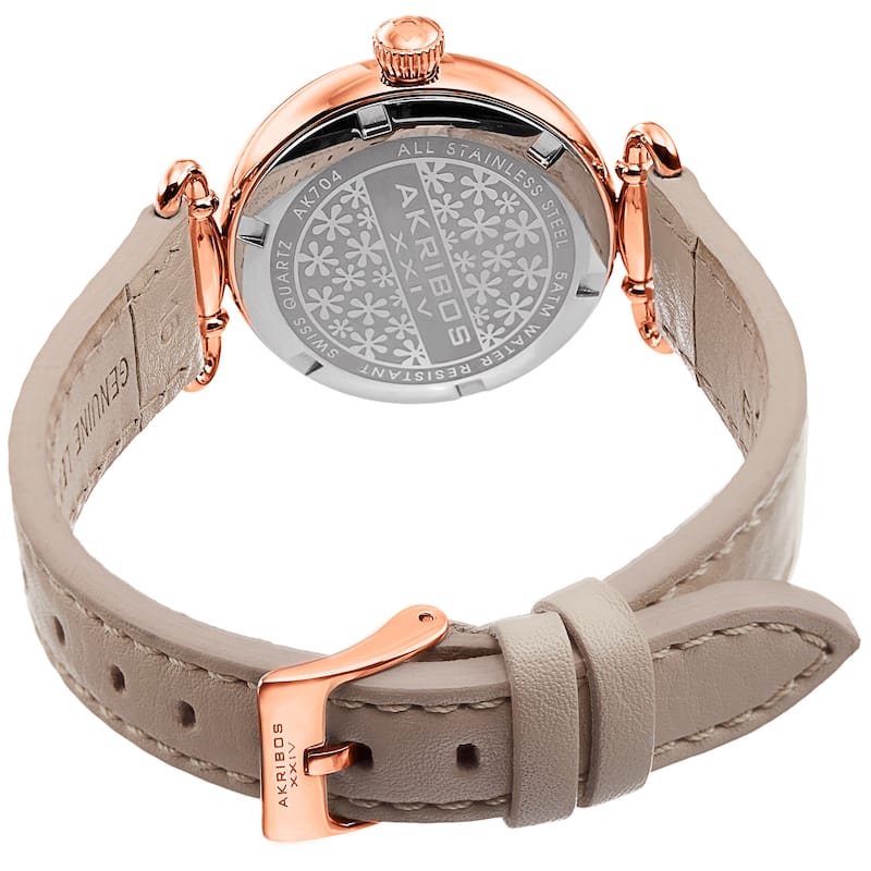 Akribos XXIV Women's Swiss Quartz Stainless Steel Cream Leather Strap Watch