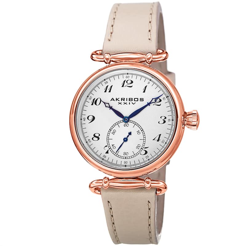 Akribos XXIV Women's Swiss Quartz Stainless Steel Cream Leather Strap Watch