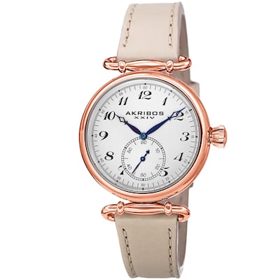 Akribos XXIV Women's Swiss Quartz Stainless Steel Cream Leather Strap Watch