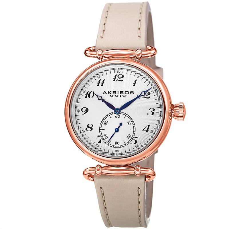 Akribos XXIV Women's Swiss Quartz Stainless Steel Cream Leather Strap Watch