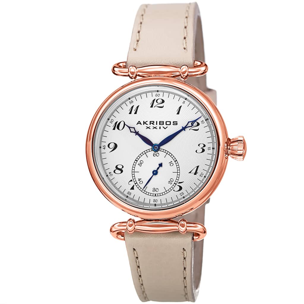 Akribos XXIV Women's Swiss Quartz Stainless Steel Cream Leather Strap Watch