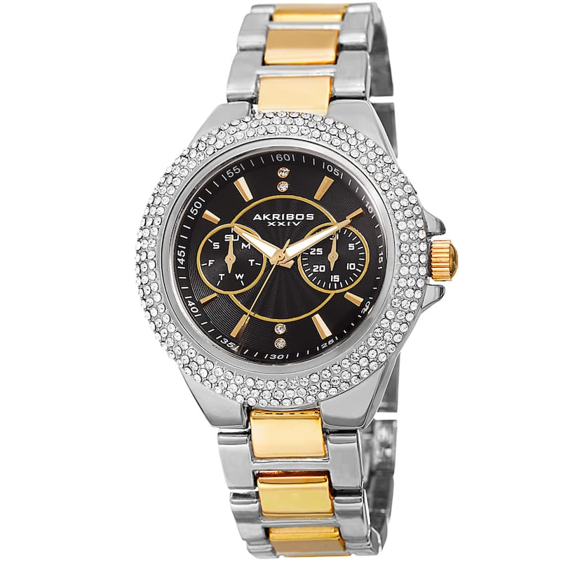 Akribos XXIV Women's Dazzling Swiss Quartz Multifunction Crystal Two-Tone Bracelet Watch
