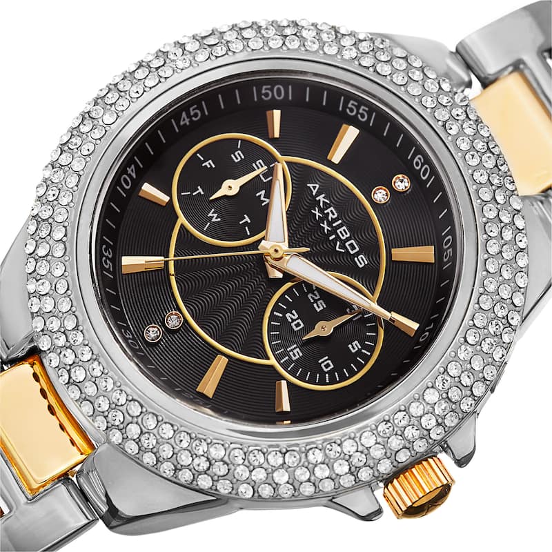 Akribos XXIV Women's Dazzling Swiss Quartz Multifunction Crystal Two-Tone Bracelet Watch
