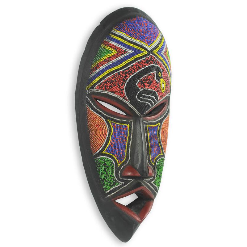 Handcrafted Beaded Rubber Wood 'Meton Ade Pa' African Wall Mask (Ghana)