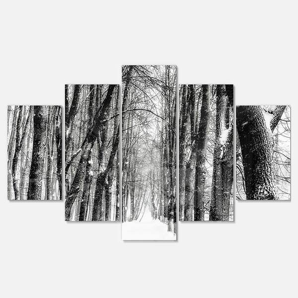 Designart 'Snowy Forest Black and White' Modern Forest Glossy Metal ...