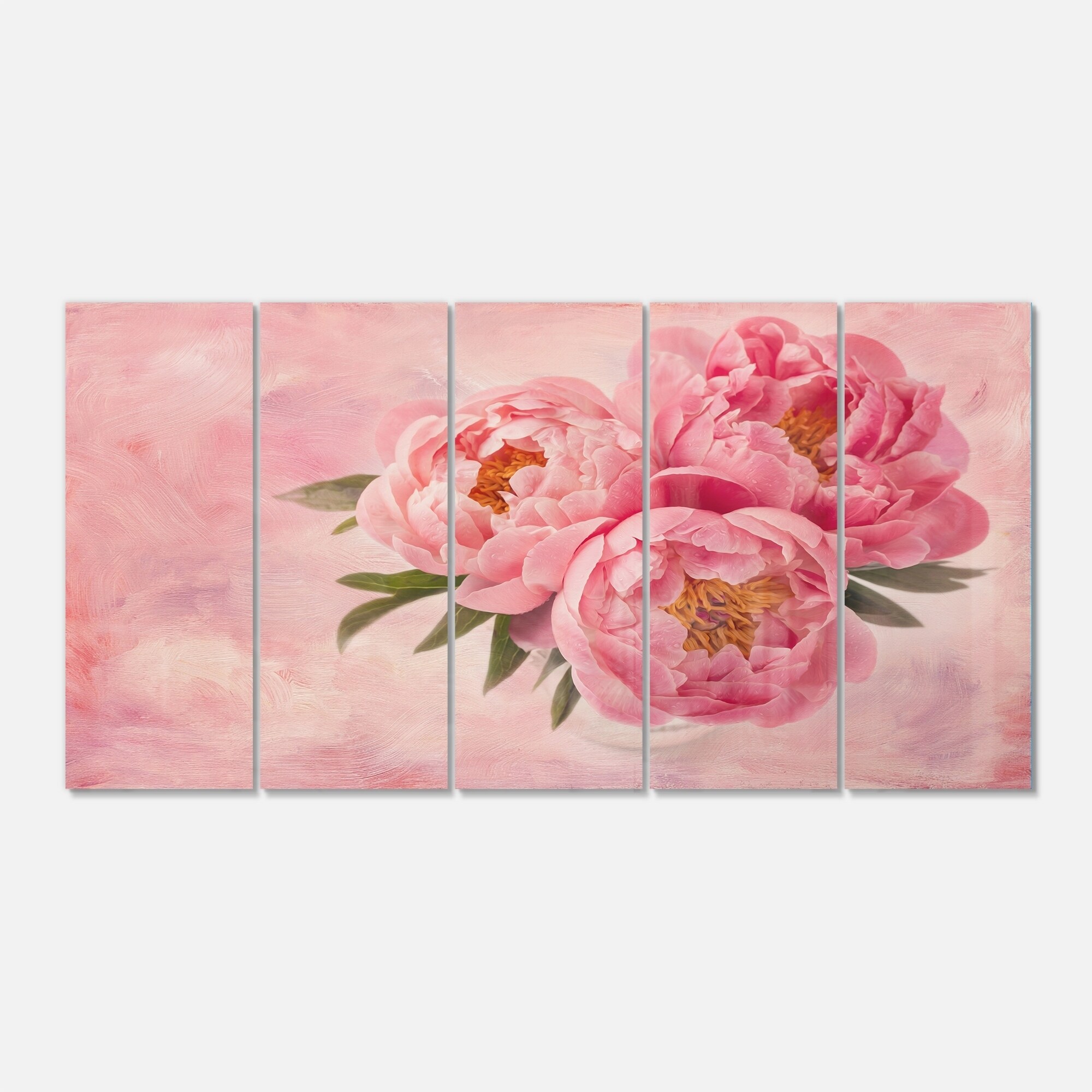 Floral Glossy Metal Wall Art 32 H x 60 W x 1 D 5PD Designart Peony Flowers in Vase on Pink