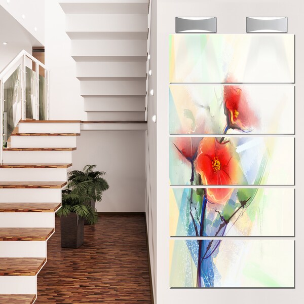 Shop Designart 'Red Poppy Flowers on Grunge Back' Flower Glossy Metal