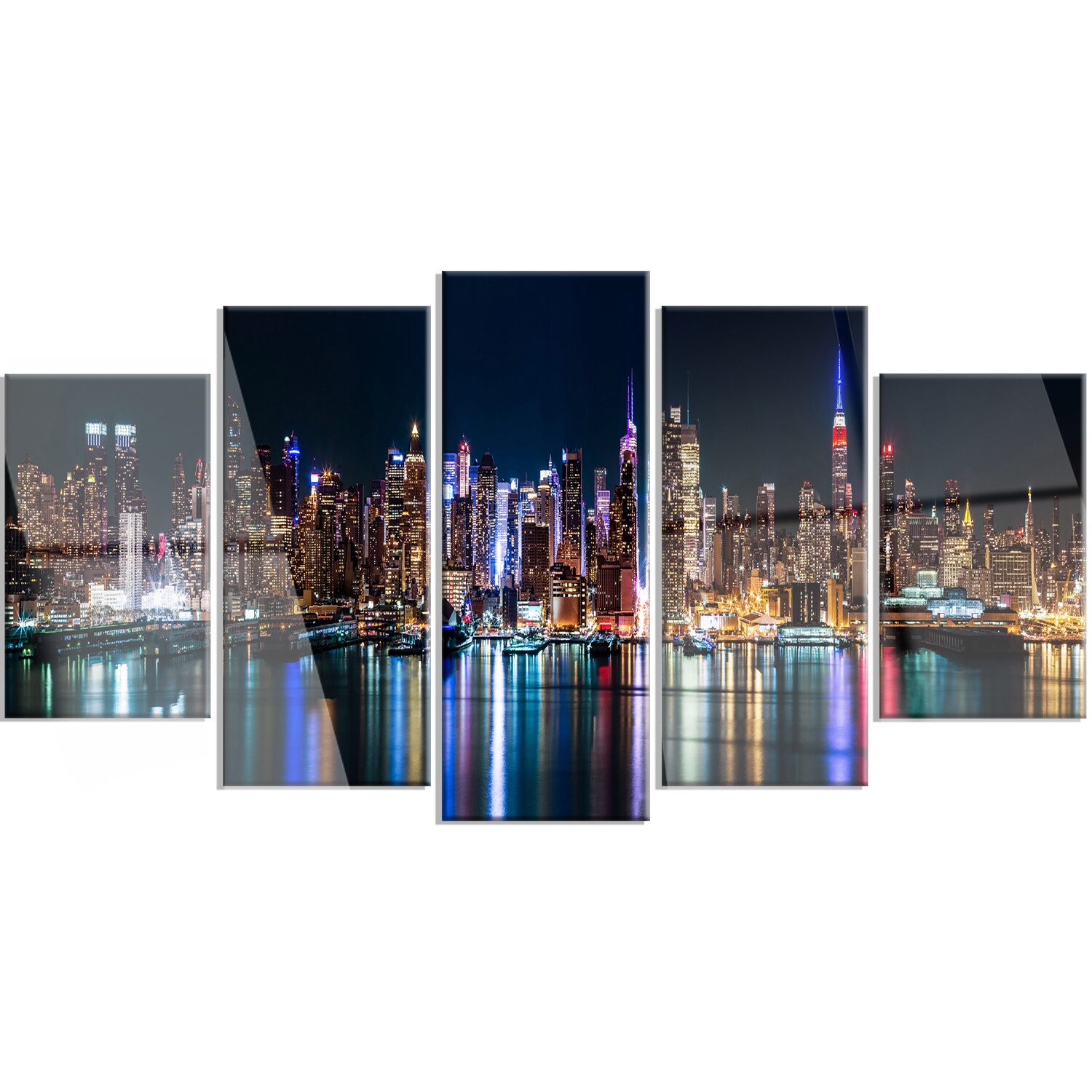 Designart PT14361-70-28-6P Silhouettes of Manhattan Panorama-Extra Large Cityscape Wall Art on Canvas 70x28-6 Equal Panels Designart PT14361-70-28-6P Silhouettes of Manhattan Panorama-Extra Large Cityscape Wall Art on Canvas 70x28-6 Equal Panels