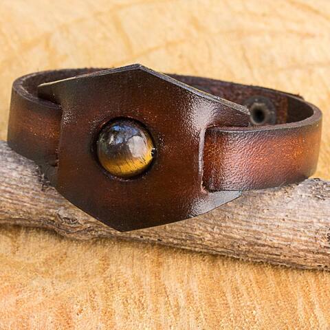 Handmade Leather 'Earthy Essence' Tiger's Eye Bracelet (Thailand)