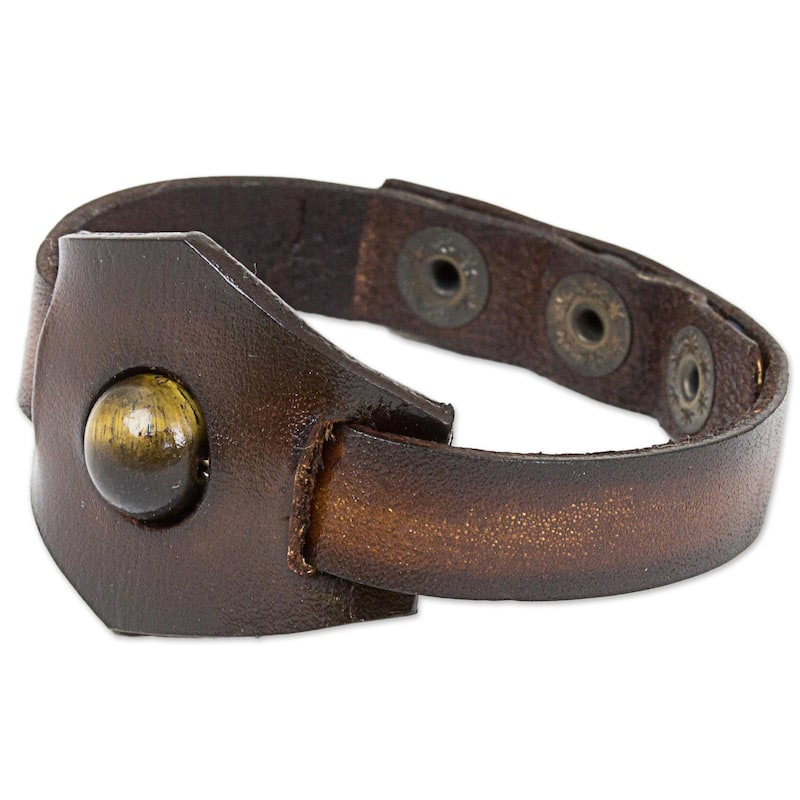 Handmade Leather 'Earthy Essence' Tiger's Eye Bracelet (Thailand)