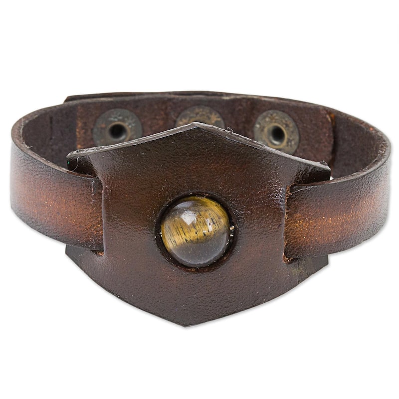 Handmade Leather 'Earthy Essence' Tiger's Eye Bracelet (Thailand)