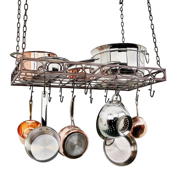 Bronze Sorbus Decorative Wall Mount Pot Rack with Hooks 