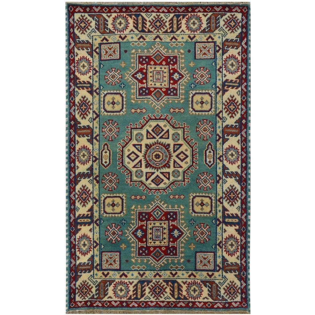 Handmade Kazak Wool Rug (India) - 4' x 6'