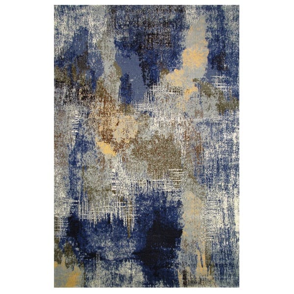 Leonardo Collection Blue and Gold Abstract Rug, - 5' x 8' - Bed Bath ...