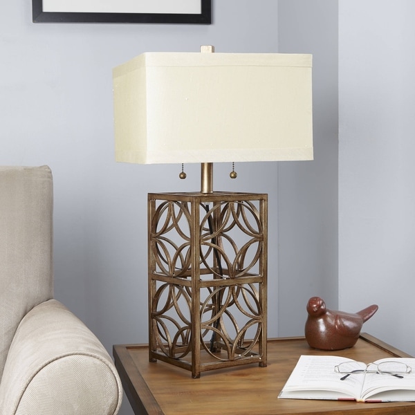 Silver Orchid Grahame 2-pull Goldtone Metal Table Lamp with Ivory Shade