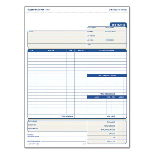 invoice 8 form 11 5/8 x Shop Invoice Job 1/2 Form Three Off 8 TOPS Snap