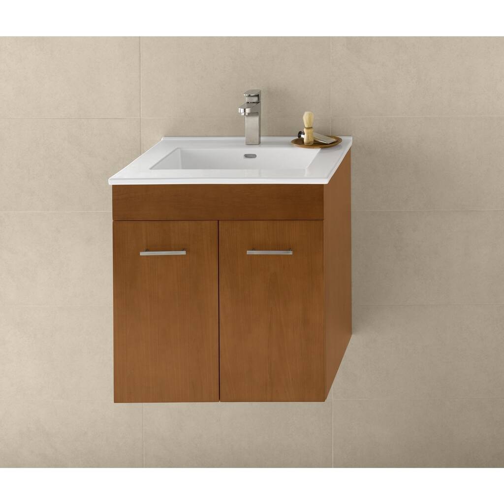 Ronbow Bella 23" Wall Mount Bathroom Vanity Set in Cinnamon, Ceramic Sink Top in White