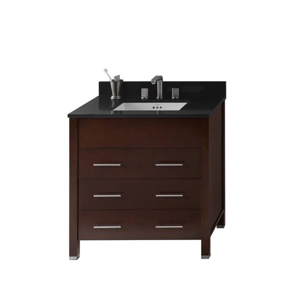 Ronbow Kali 31inch Bathroom Vanity Set in Dark Cherry, Quartz Countertop and Backsplash with