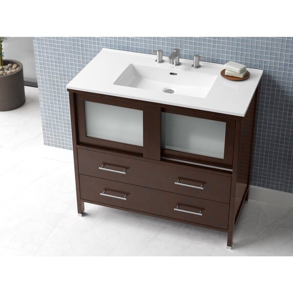 Ronbow Minerva 36 Inch Bathroom Vanity Set In Dark Cherry With Ronbow Minerva 36 Inch Bathroom Vanity Set In Dark Cherry With Ceramic Sink Top