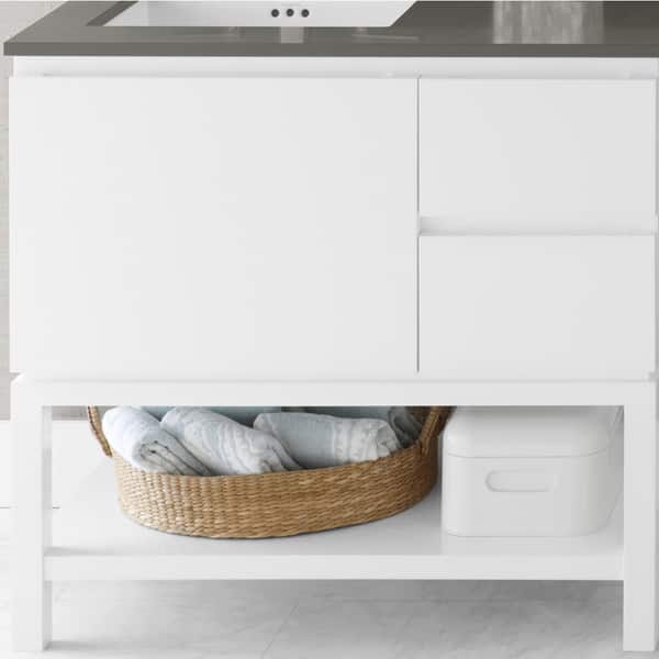 Ronbow Chloe 36 Inch Bathroom Vanity Set In Glossy White Quartz Countertop And Backsplash With Ceramic Bathroom Sink In White Overstock 13983703