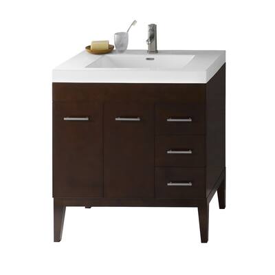 Ronbow Venus 31-inch Bathroom Vanity Set in Dark Cherry with Ceramic Bathroom Sink Top in White