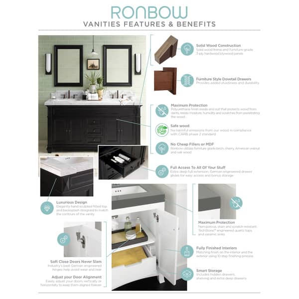 Ronbow Catalina Black 22 Inch Wall Mount Bathroom Vanity Set With Mirror Wood Top And Round White Ceramic Vessel Sink Overstock 13983893
