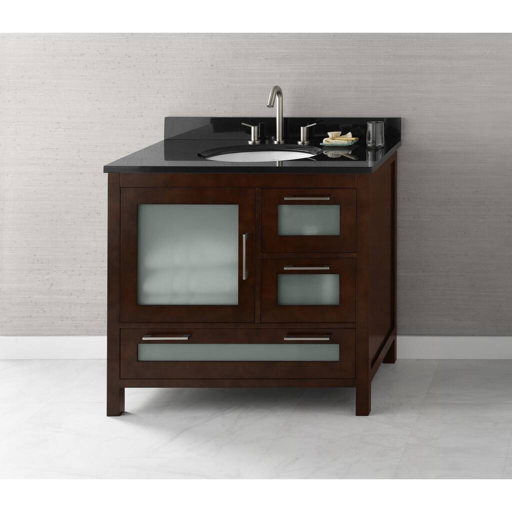 Ronbow Athena 36-inch Bathroom Vanity Set in Dark Cherry, Granite Countertop with Oval Ceramic Sink