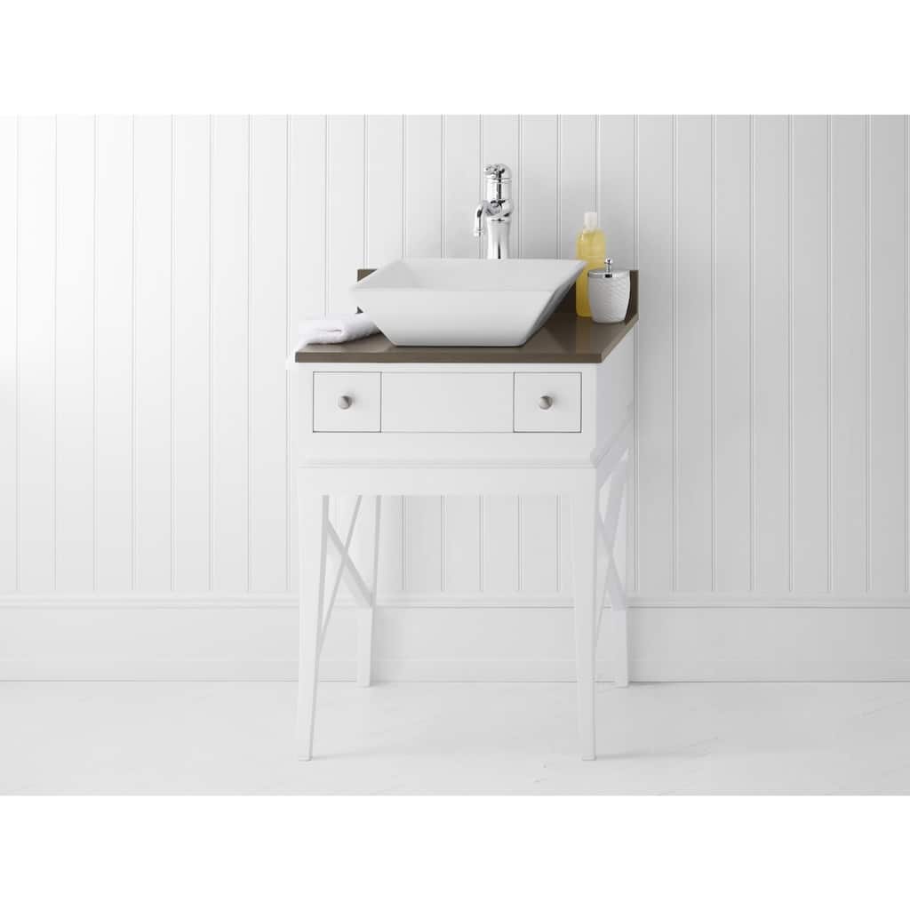 Ronbow Angelica 23-inch Bathroom Vanity Set in White, Quartz Countertop and Backsplash with White Square Ceramic Vessel Sink