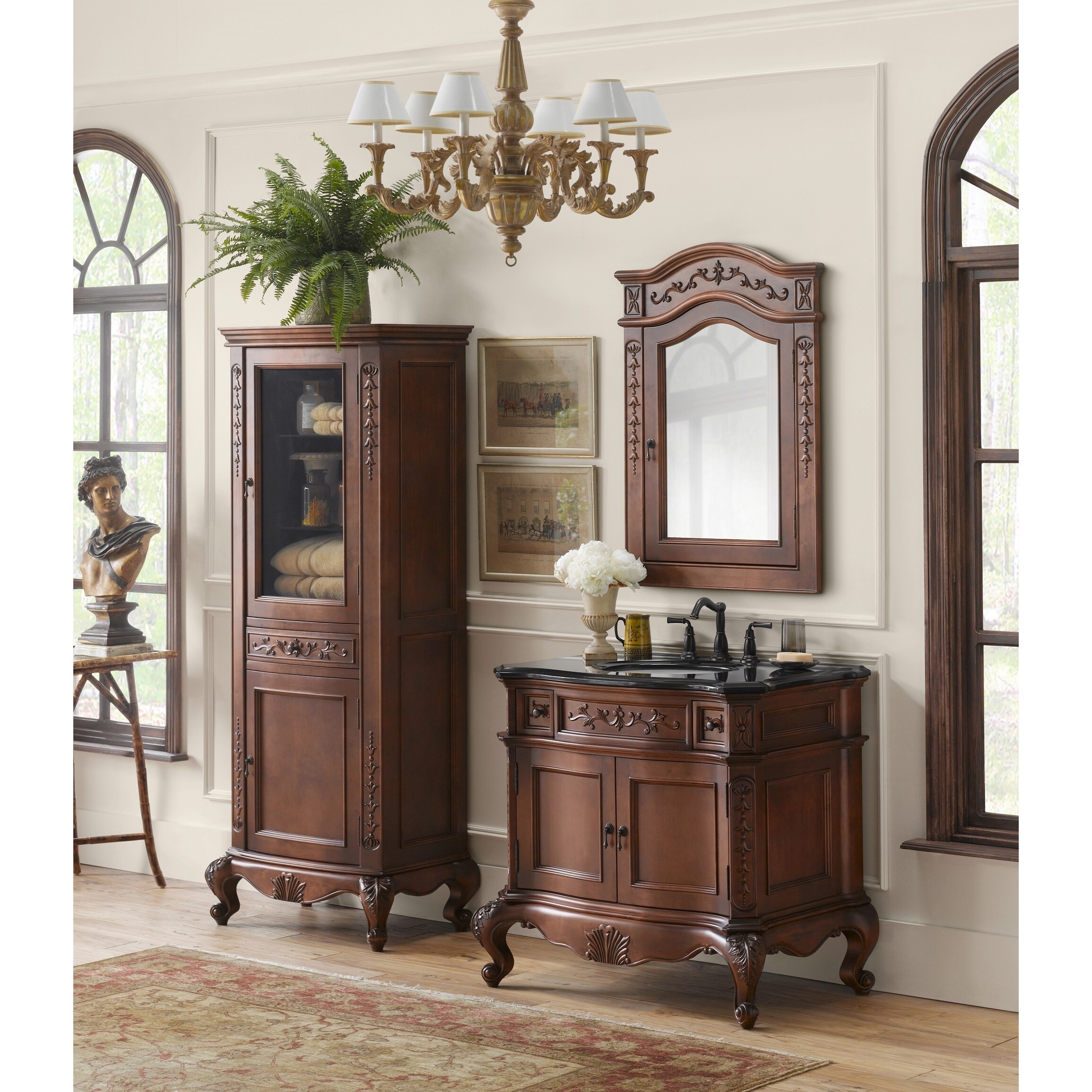Shop Ronbow Bordeaux 36 Inch Bathroom Vanity Set In Colonial Cherry With Medicine Cabinet Curio Cabinet Granite Top With White Sink Overstock 13984245