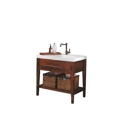 Ronbow Portland 36-inch Bathroom Vanity Set in Rustic Pine, Ceramic Utility Sink Top in White with Soap Tray