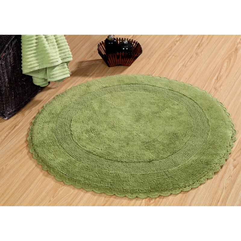 36 Inches Round Cotton Bath Rug Reversible Hand Knitted Crochet Border ...