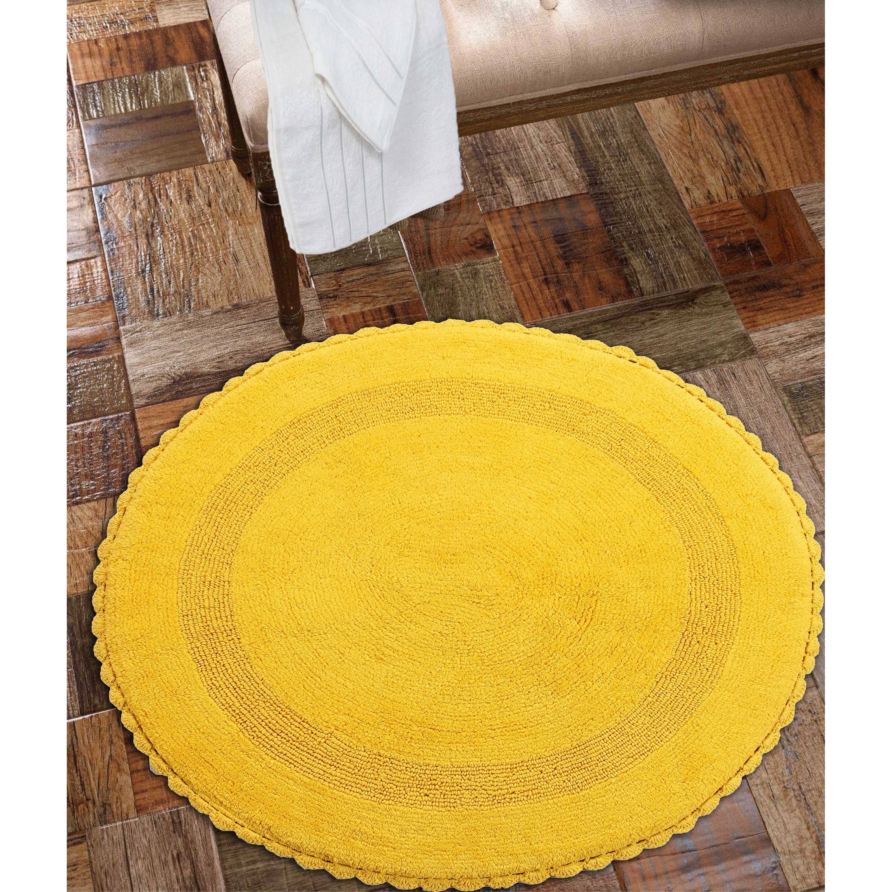 36 Inches Round Cotton Bath Rug Reversible Hand Knitted Crochet Border
