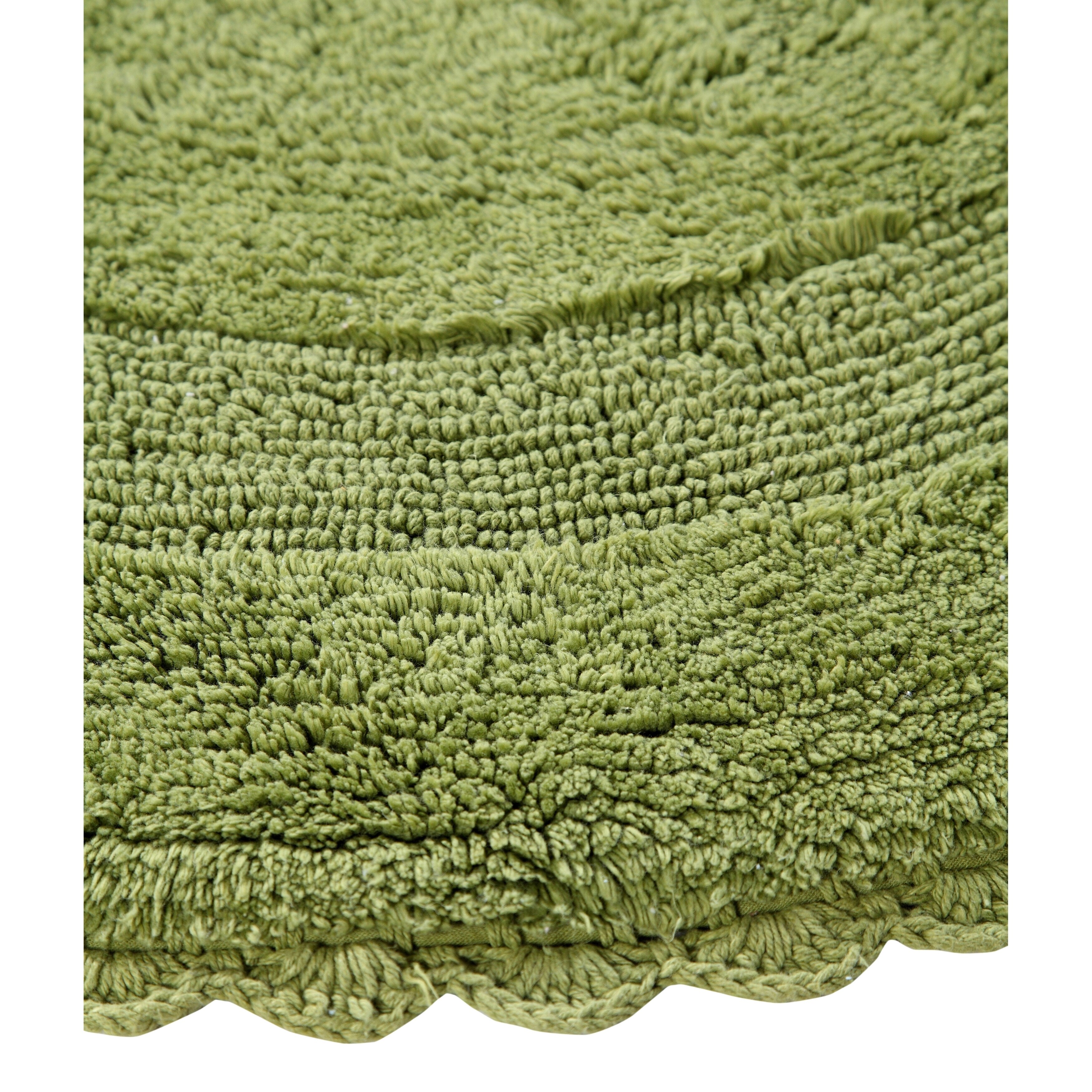 Crochet Lace Border Sage Green Bath Rug Cotton 36 Inch Round Reversible 