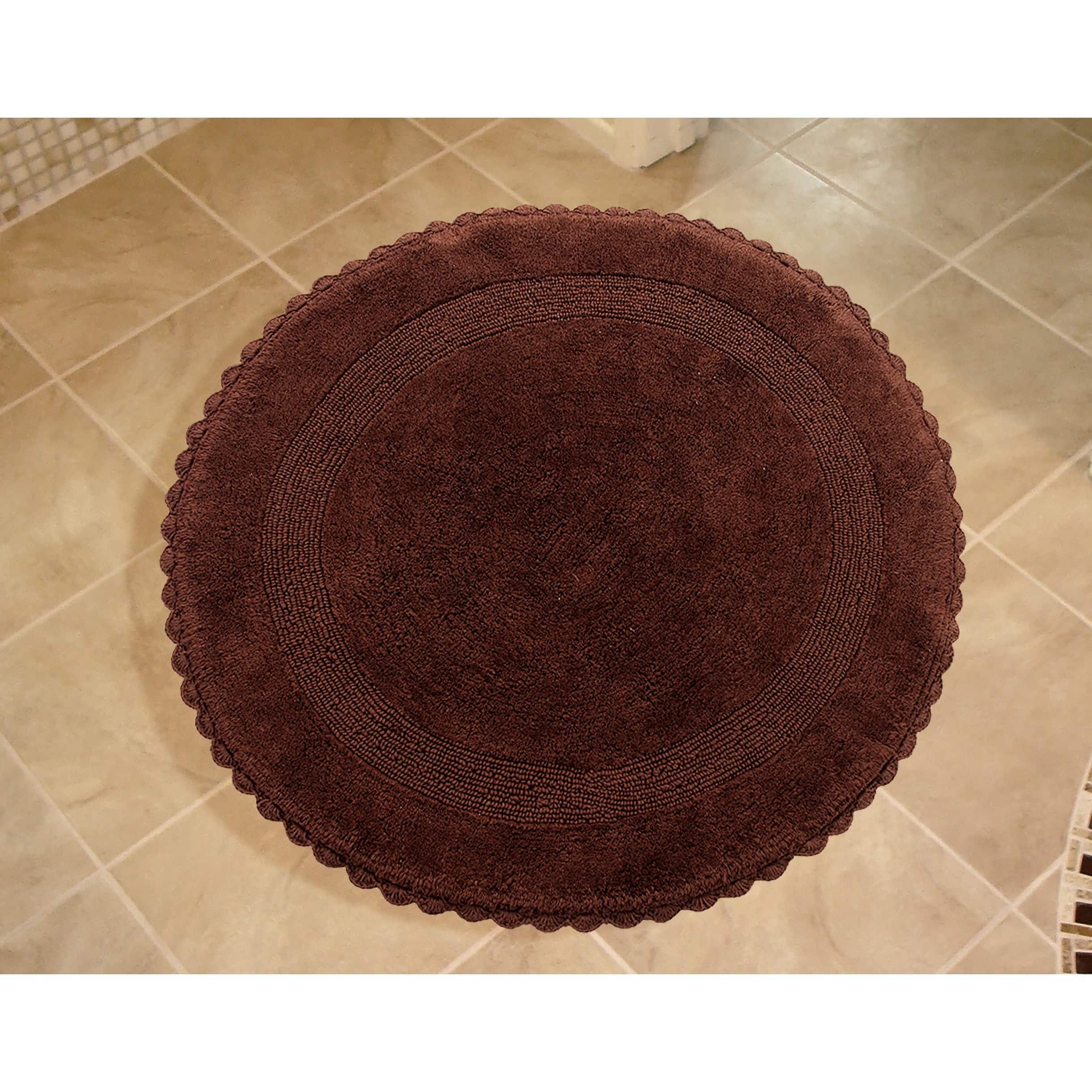 36 Inches Round Cotton Bath Rug Reversible Hand Knitted Crochet Border