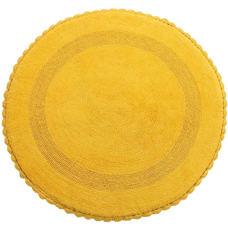 36 Inches Round Cotton Bath Rug Reversible Hand Knitted Crochet Border ...