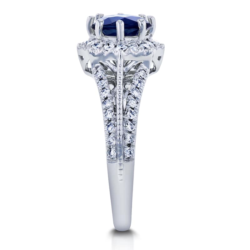 Annello by Kobelli 14k White Gold Blue Sapphire and 1/3ct TDW Diamond Star Halo Engagement Ring (H-I, I1-I2)