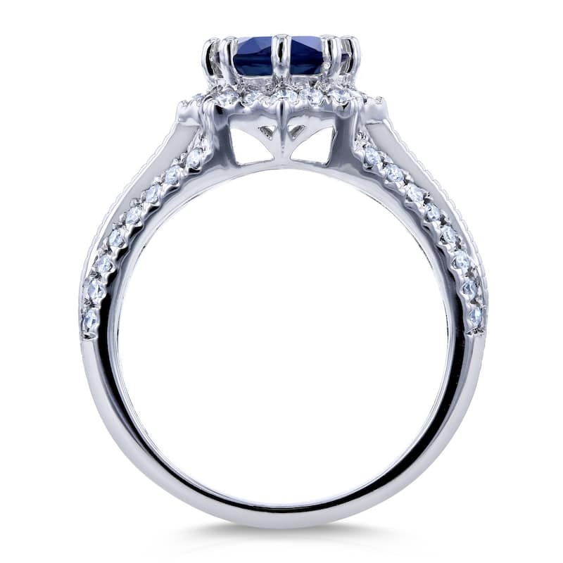 Annello by Kobelli 14k White Gold Blue Sapphire and 1/3ct TDW Diamond Star Halo Engagement Ring (H-I, I1-I2)
