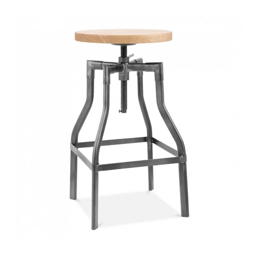 Machinist Gunmetal Ash Wood Adjustable Steel Barstool 26-32 Inch