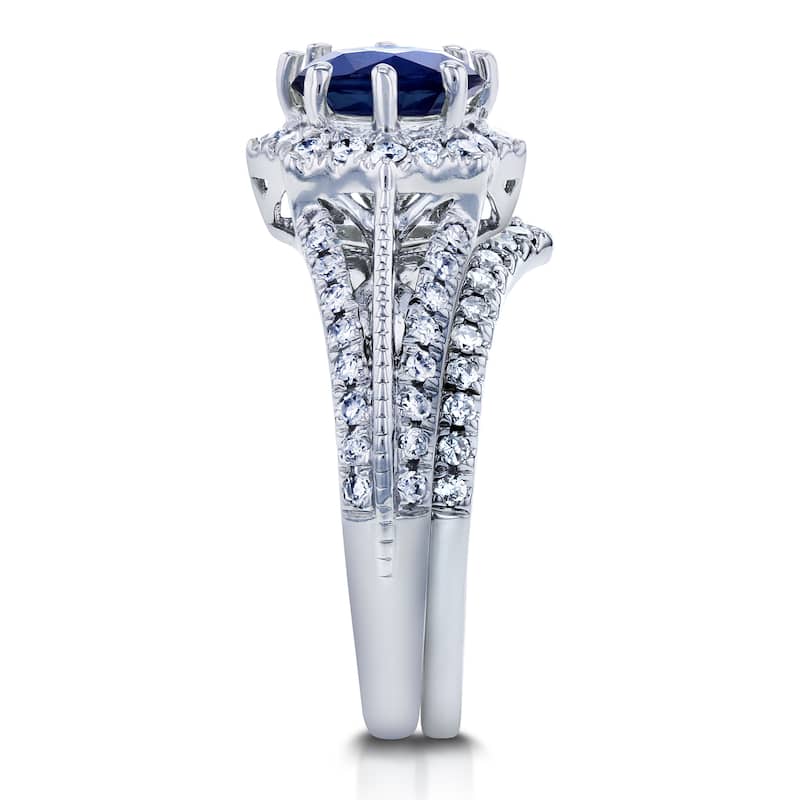 Annello by Kobelli 14k White Gold Blue Sapphire and 1/2ct TDW Diamond Star Halo Bridal Set (H-I, I1-I2)