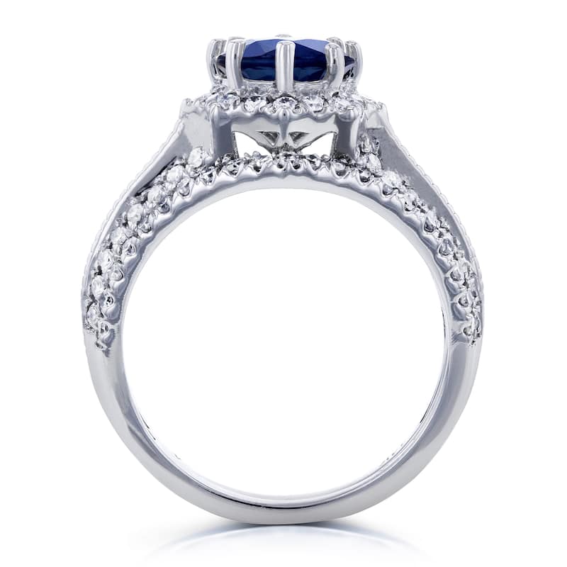 Annello by Kobelli 14k White Gold Blue Sapphire and 1/2ct TDW Diamond Star Halo Bridal Set (H-I, I1-I2)