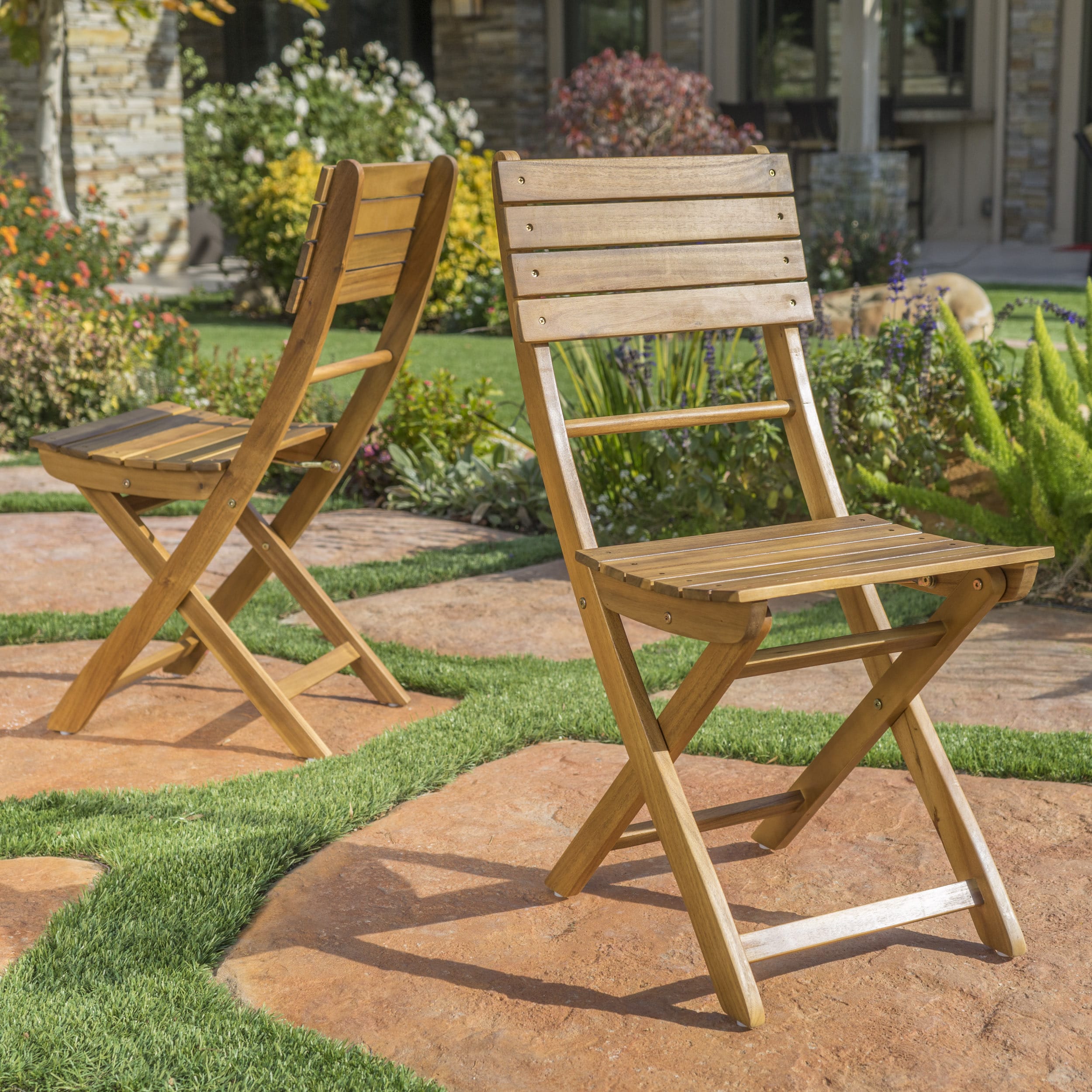 Set of 2 Details about   Positano Outdoor Acacia Wood Folding Dining Chair 