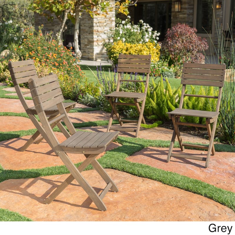Positano Outdoor Acacia Wood Folding Dining Chair (Set of 4) by Christopher Knight Home - Grey