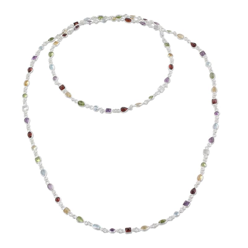 Handmade Delightful Colors Sterling Silver Multi-Stone Necklace (India)